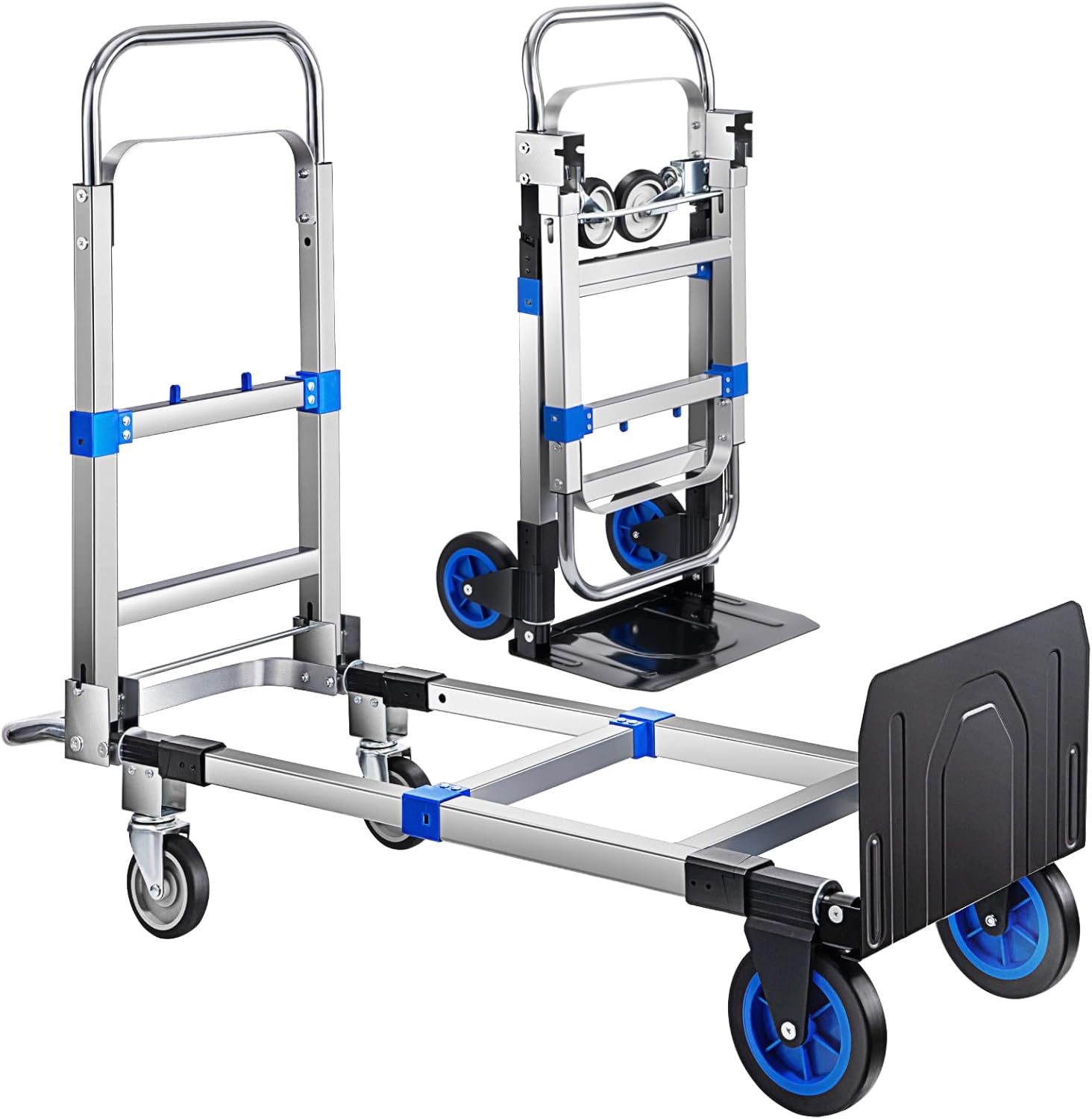 2 in 1 Aluminium Hand Truck Dolly 660lbs Capacity, Heavy Duty Convertible Hand Truck W/Pneumatic Wheels, Foldable Dolly Cart Collapsible Trolley for Moving with Retractable Handle