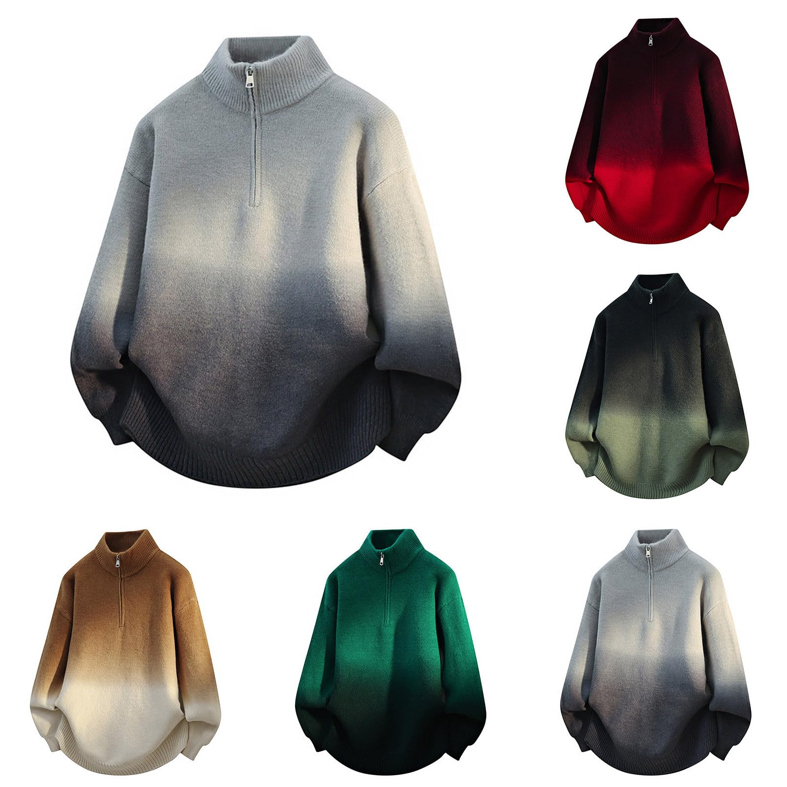 Generisch Jersey de invierno para hombre, cuello alto, media cremallera, jersey de trabajo, forro polar, corte ajustado, chaqueta de entretiempo, cuello alto, sudadera cómoda