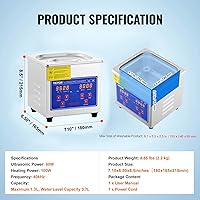 Vista 7 de VEVOR Limpiador ultrasónico 1.3L Limpiador ultrasónico profesional con temporizador digital 40kHz Excelente máquina de limpieza ultrasónica 110V