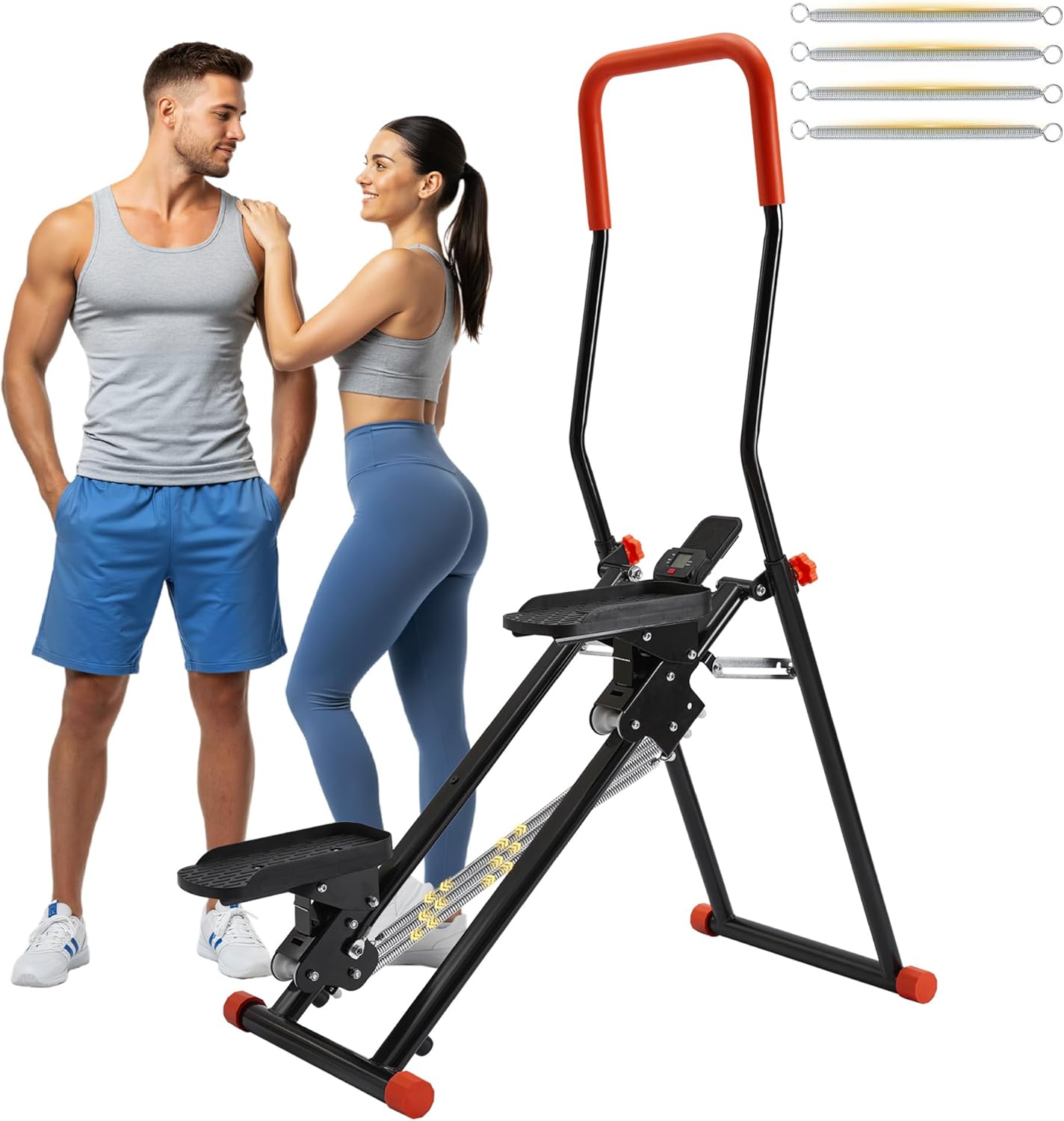 Stair Stepper for Home Gym, Foldable Vertical Climber Workout Machine, 3 Levels of Adjustable Resistance, 350 lbs Capacity Cardio Machine, LCD Monitor, Extended and Widened Anti-Slip footrests