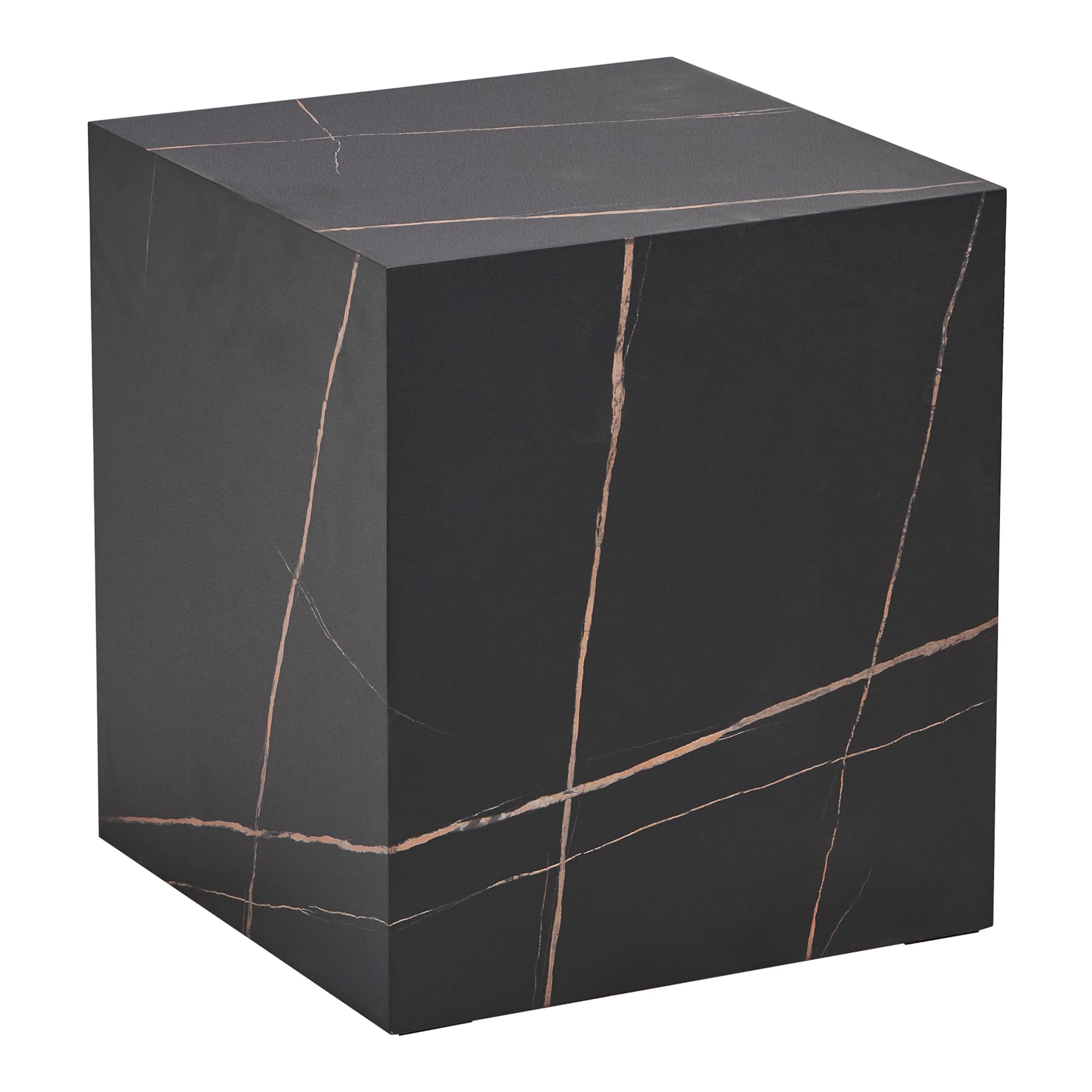 [en.casa] Mesa Auxiliar Ellelu en Forma de Cubo para Salón Dormitorio Recibidor Mesilla de Noche Montada Estable Versátil MDF 45 x 40 x 40 cm - Efecto Mármol Negro