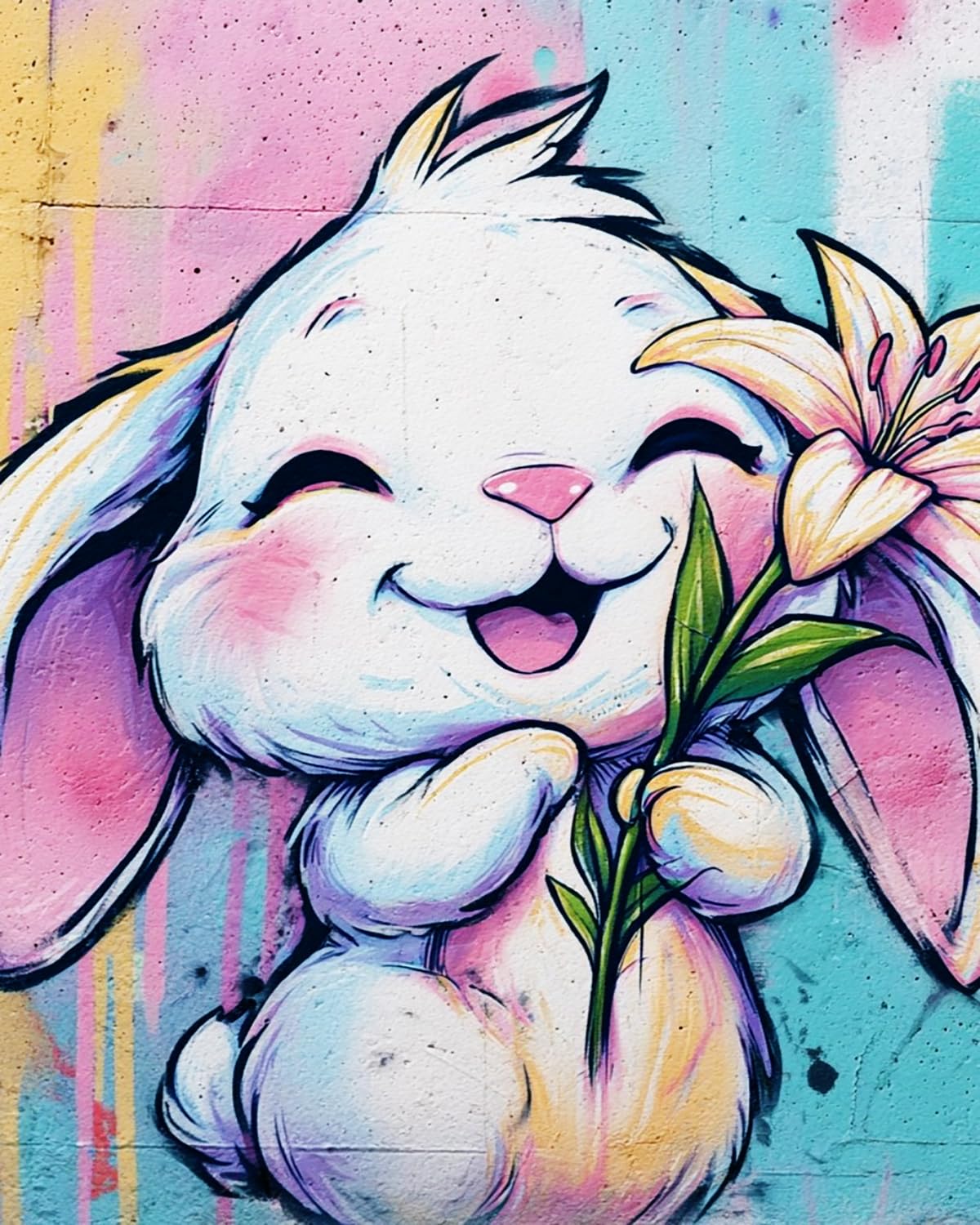 Liubaishi Multicolour Paint By Numbers Kit For Adults, Smiling Flower Rabbit, 40X50 Cm, Acrylic On Canvas, With 3 Brushes