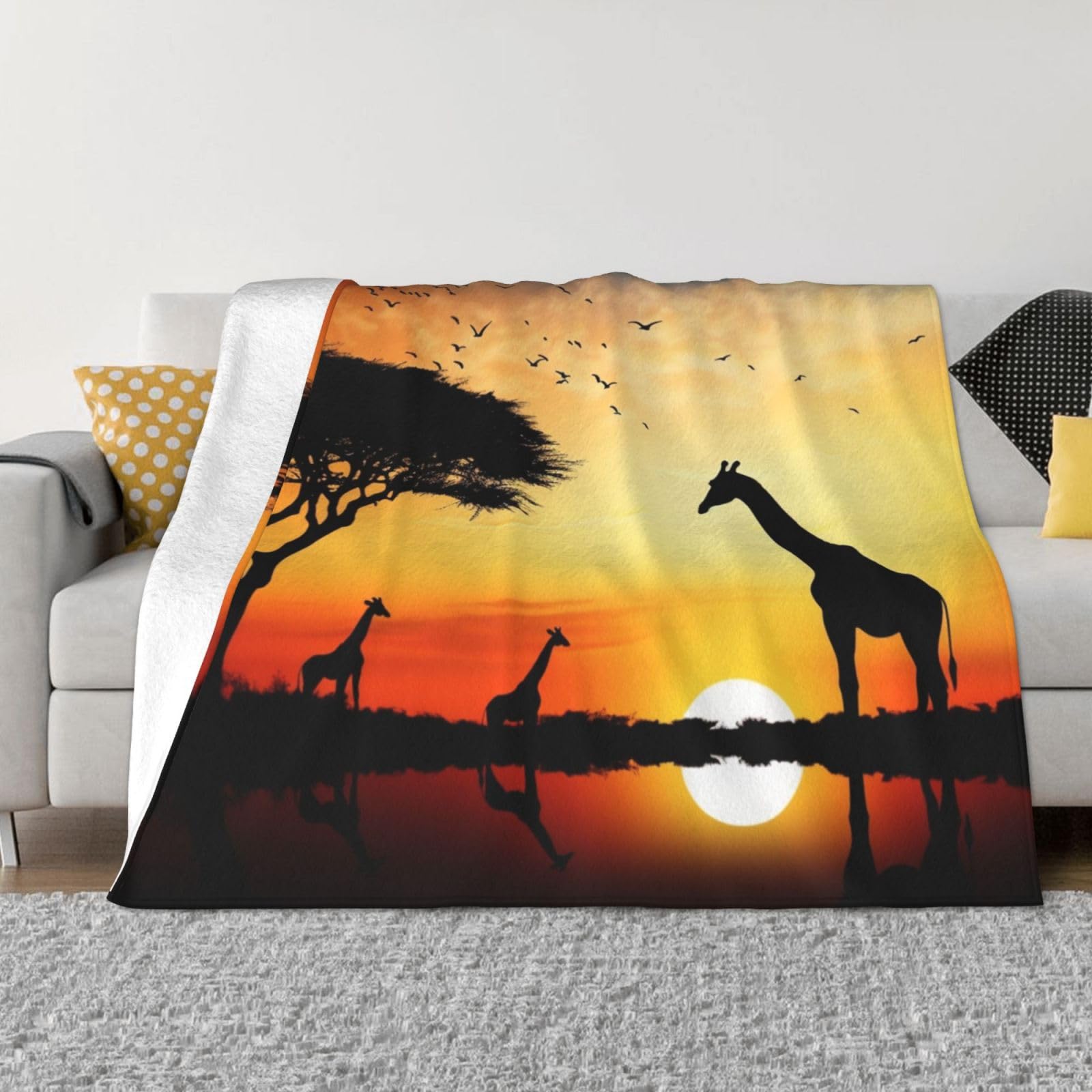 Couverture canapé anti-froid en flanelle légère motif girafe