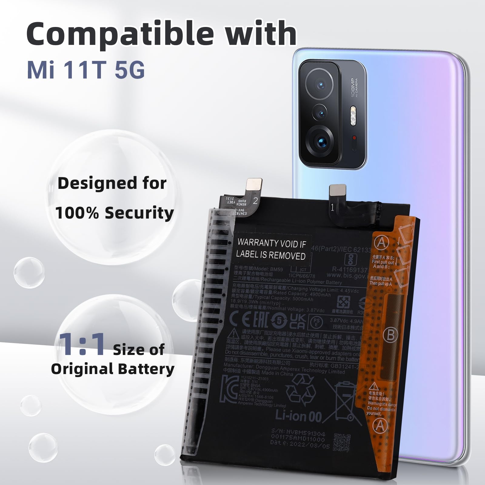 HIGHAKKU Batería de Repuesto BM59 Compatible con Mi 11T 21081111RG con Herramientas