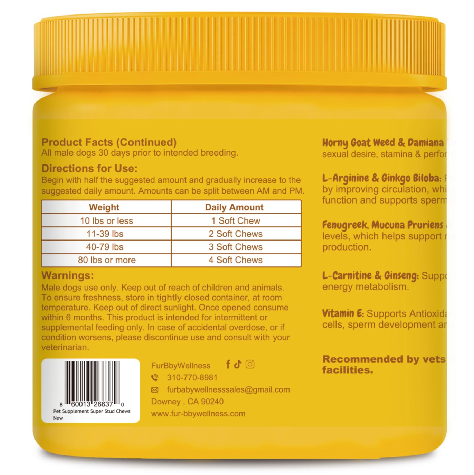 Reproductive Health Supplement for Dogs - Fertility & Breeding Support Soft Chews with L-Carnitine, Zinc, Ginseng & Vitamins - Boosts Reproductive Cells, Testosterone & Vitality - 120 Count — Amazon image 2