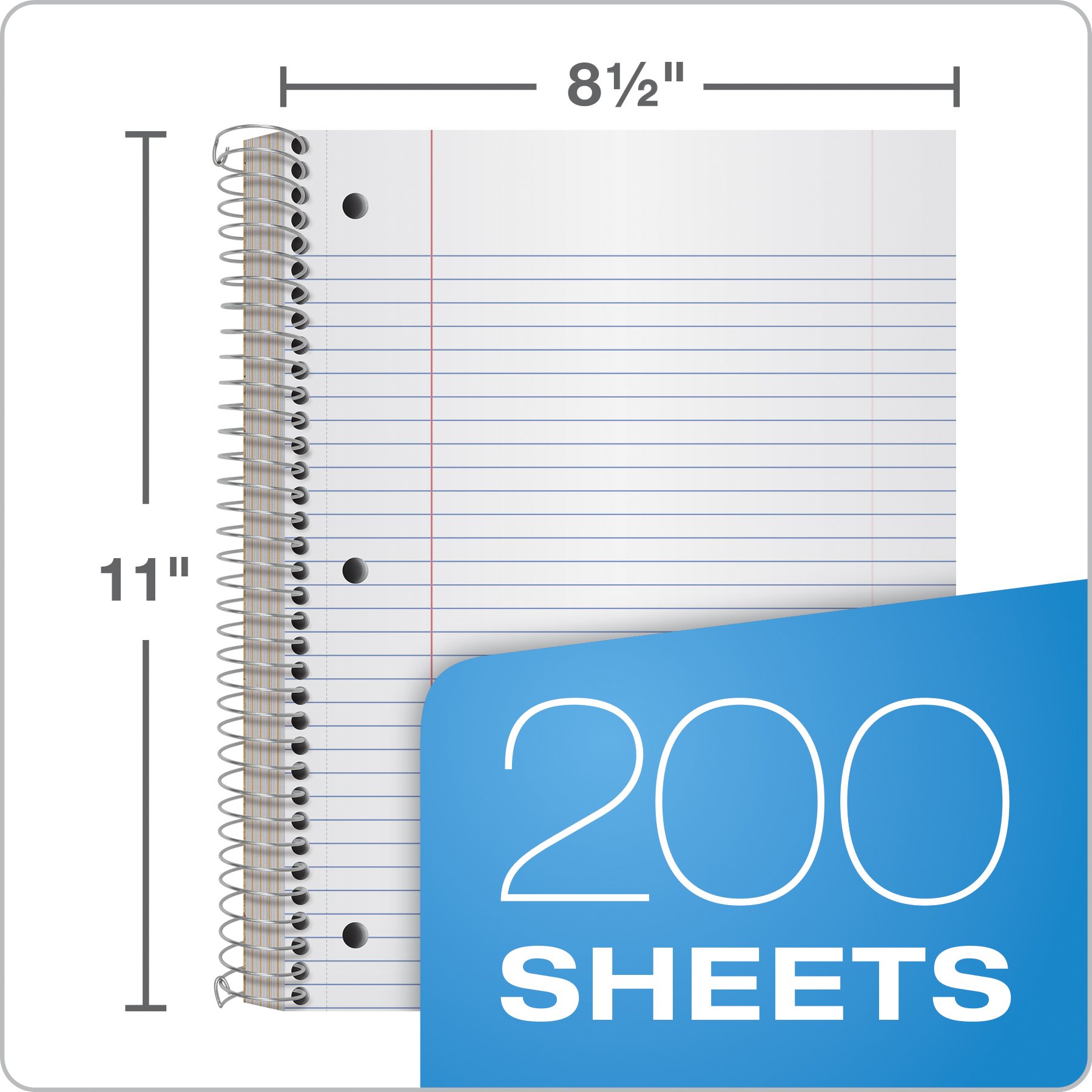 TOPS 5-subject Cahier à spirale, College Rule, 21,6 x 27,9 cm, Blanc, 200 feuilles par livre, Housse de couleur peut varier (65581)