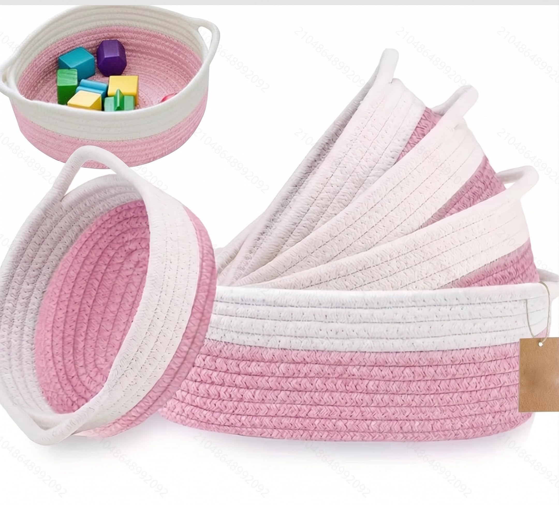 Storage Basket Woven Cotton Rope, Set of 5 Shelf Baskets with Handles