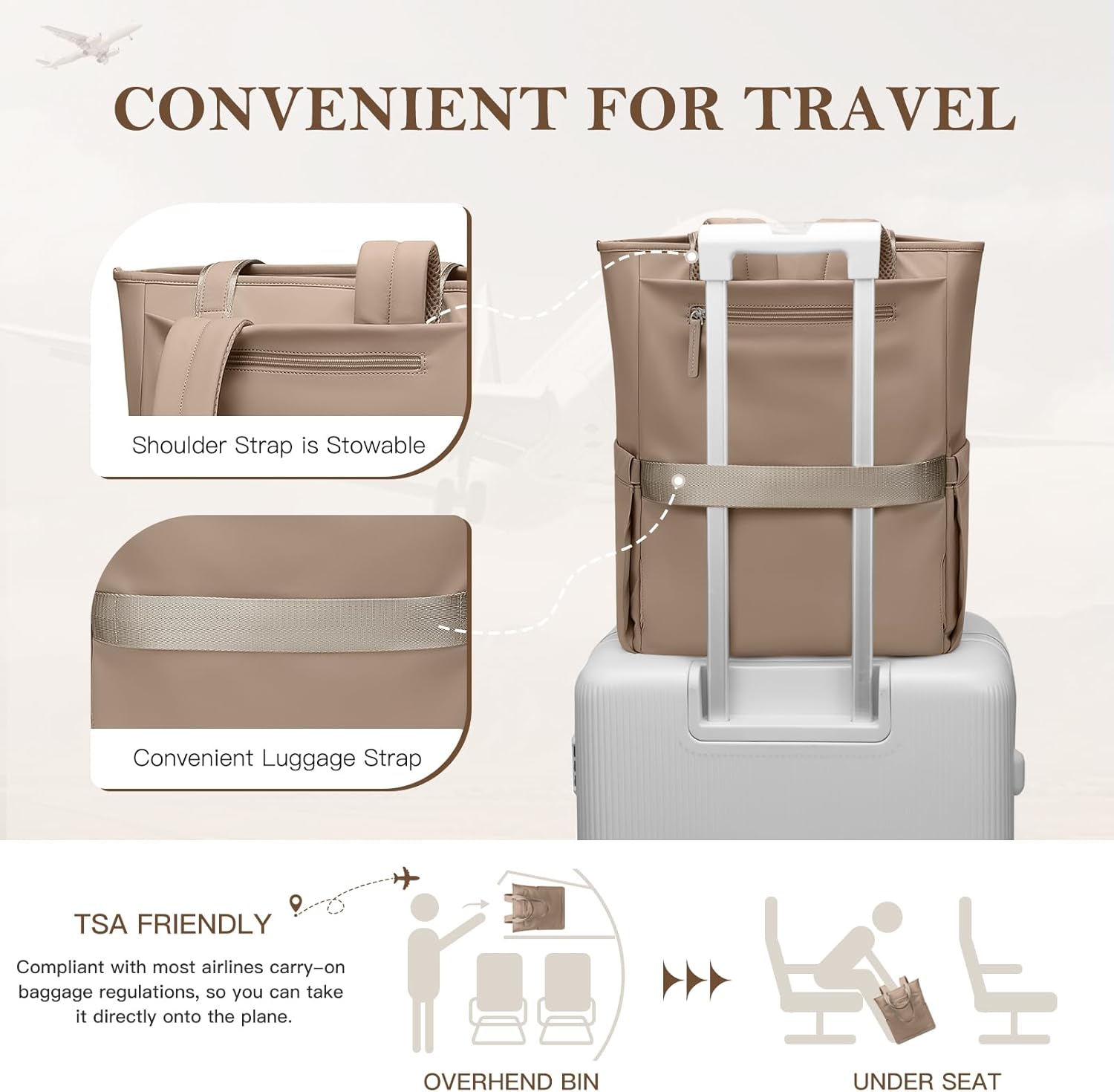 Convertible Laptop Backpack for Women Men Carry on Tote Backpack Teacher Bookbag for College Work Nurse Travel Leisure,16 Inch,Champagne Brown - Image 7