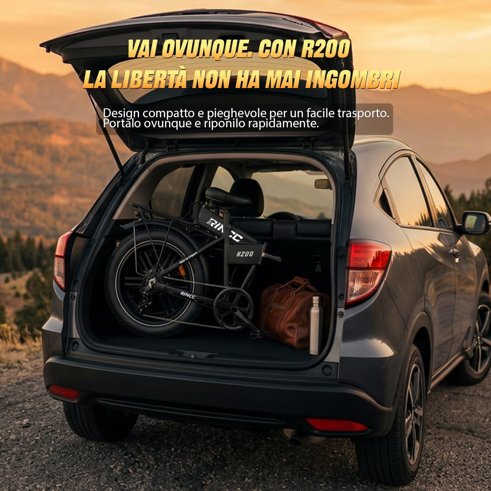RINCC Bici Elettrica Pieghevole, Bicicletta Elettrica da 48V 15Ah Batteria, Autonomia di 80-100 Km,20"×4.0" Fat Bike Elettrica 7 Velocità da per Ogni Terreno,Telaio in lega di alluminio,R200