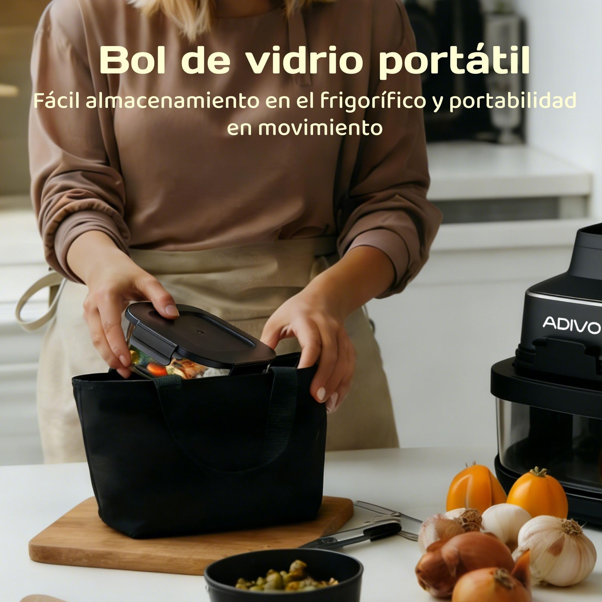 ADIVO Freidora de Aire Vidrio 4L/1.5L,1500W,Tazón de Vidrio Visual,Doble Capacidad,4 Modos, Sin Aceite ni Recubrimiento,Apta para Lavavajillas,Portátil para Camping/Oficina,Cocina Sana y Rápida