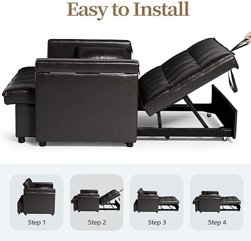 Miniatura 4 de LEVNARY Sofá cama convertible pequeño de terciopelo, sofá cama extraíble multifuncional 3 en 1, sofá cama tapizado, sofá biplaza con respaldo