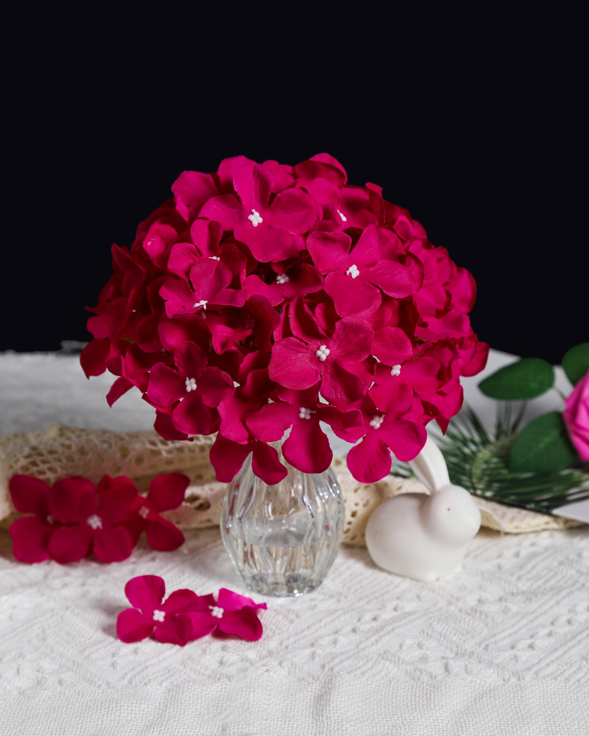 DuHouse Artificial Bigger Silk Hydrangea Flower Heads with Stem Realistic Fake Hydrangea Flower Bouquets for Wedding Home Party Garden Centerpiece Pack of 6(Dark Fuchsia) - Image 2