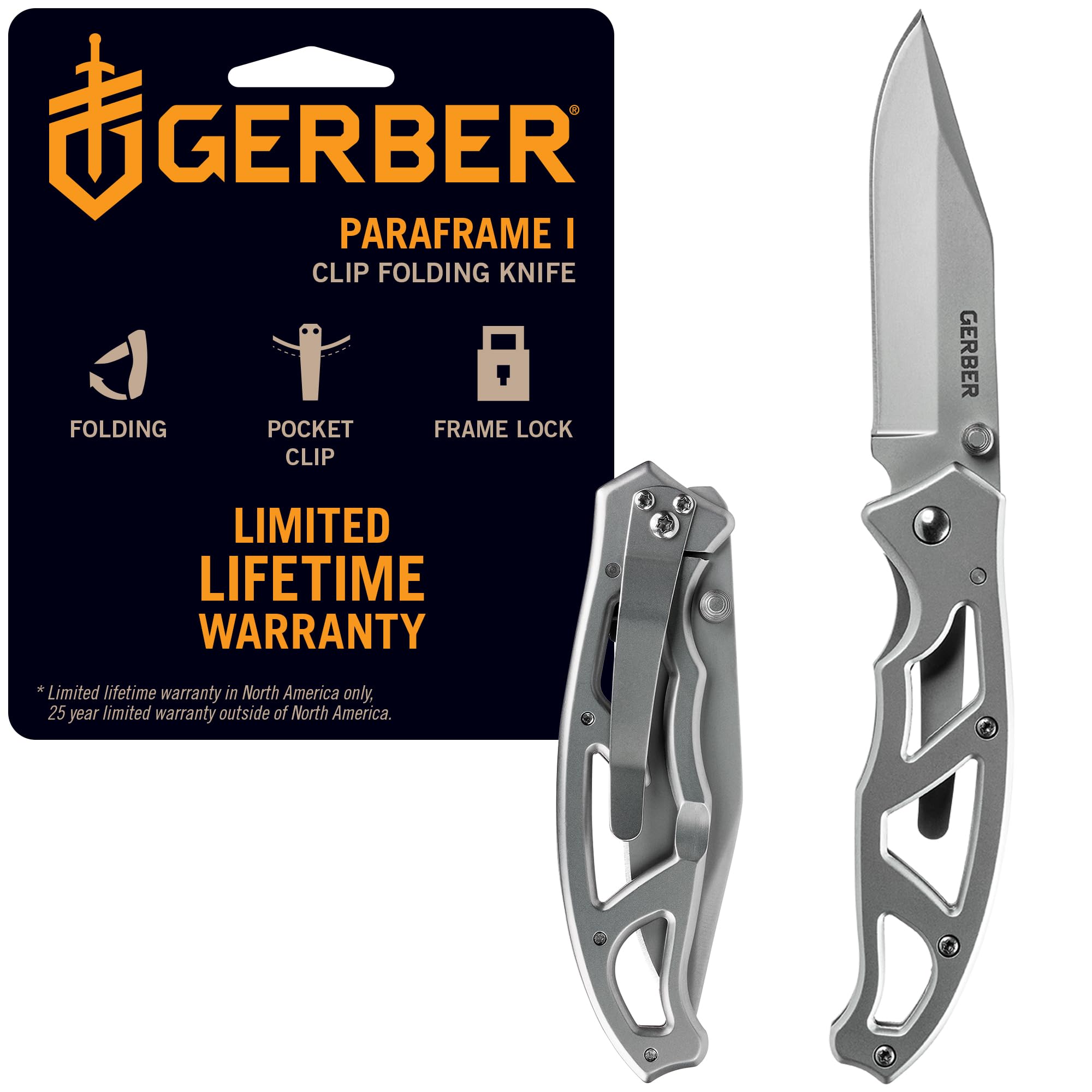Gerber Gear Paraframe I EDC Folding Pocket Knife, 3" Fine Edge with Safety Frame Lock, Stainless Steel, Grey
