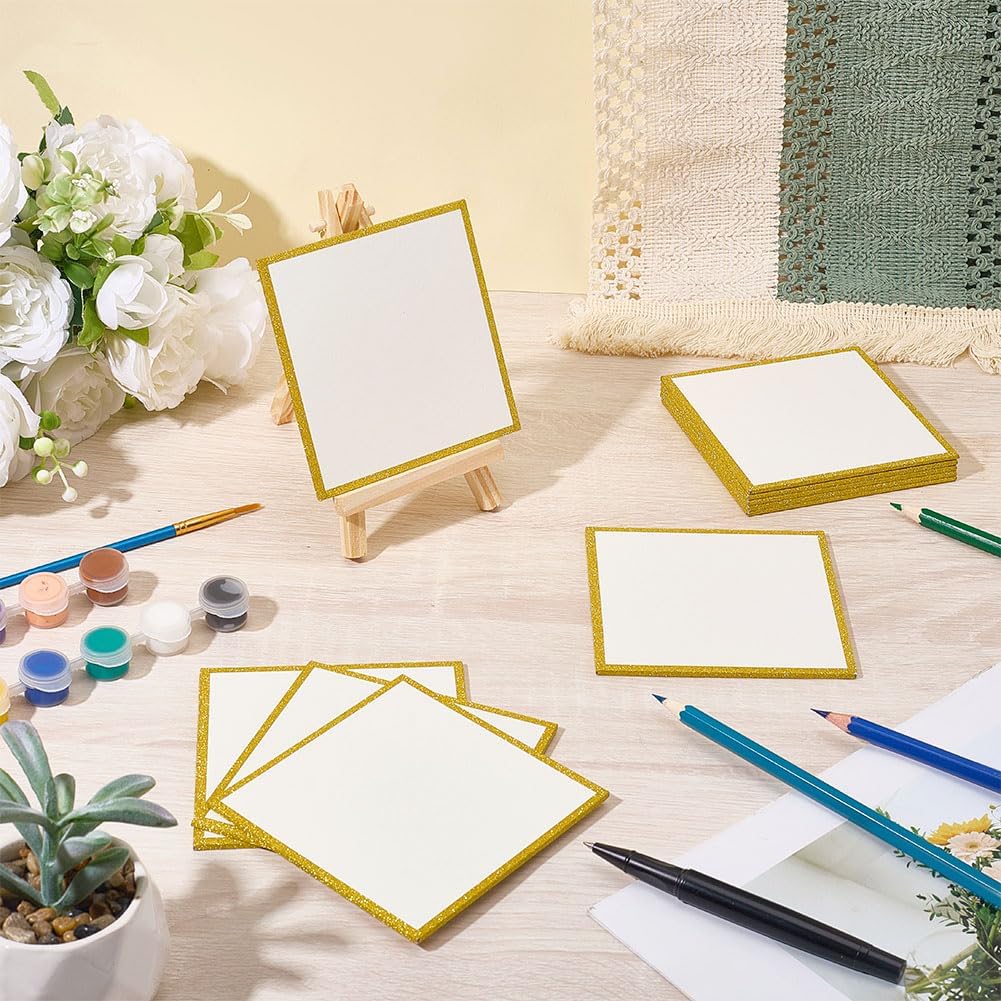 OLYCRAFT 20Pcs Shikishi Boards Crafts Supplies Square Washi Paper Japanese Shikishi White Boards Double-Sided Art Board with Gold Edges for Calligraphy Convention Events and Autograph-3.9x3.9 Inch