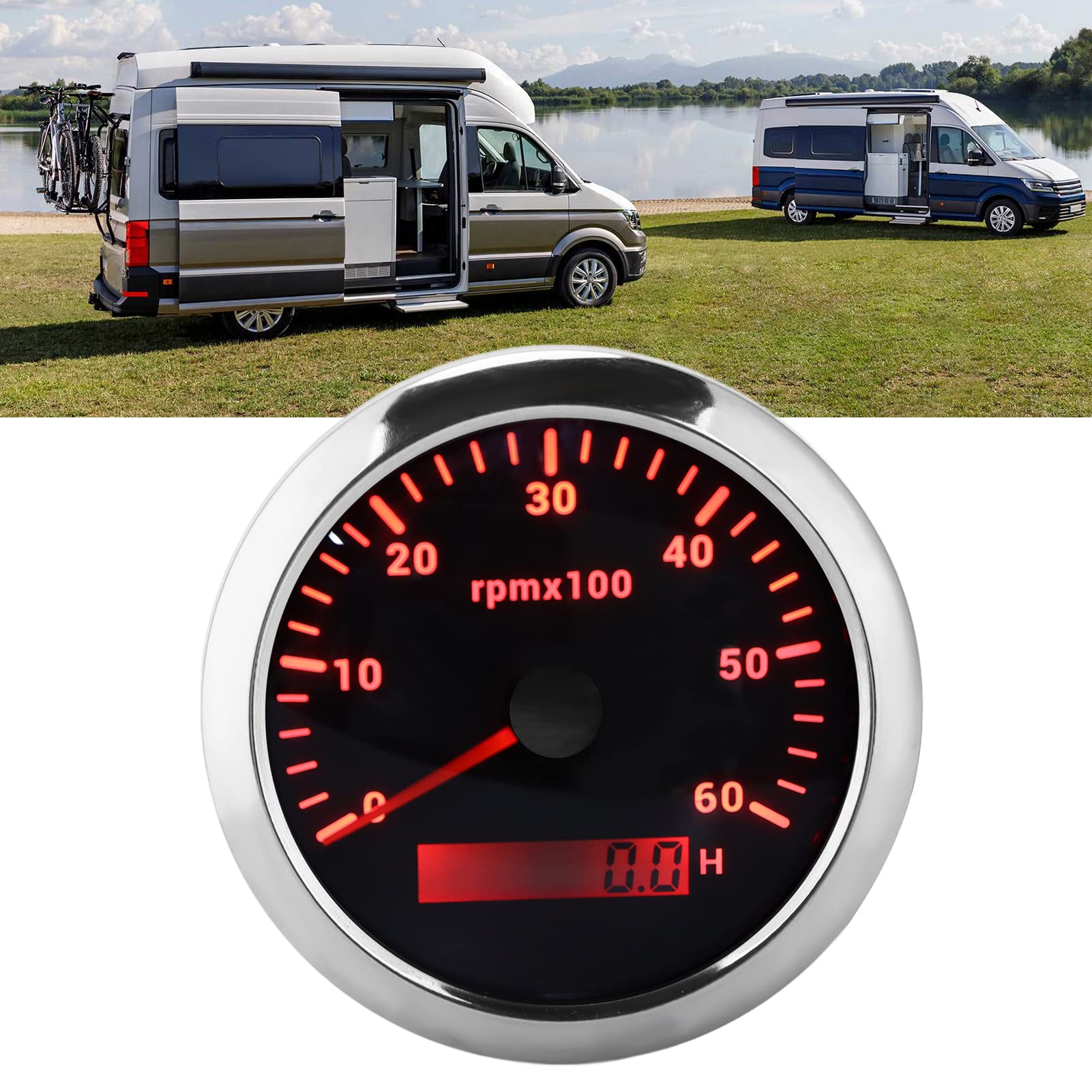Tacómetro de 85 Mm, 0-6000 RPM, 9-32 V, IP67 Impermeable (BLACK)