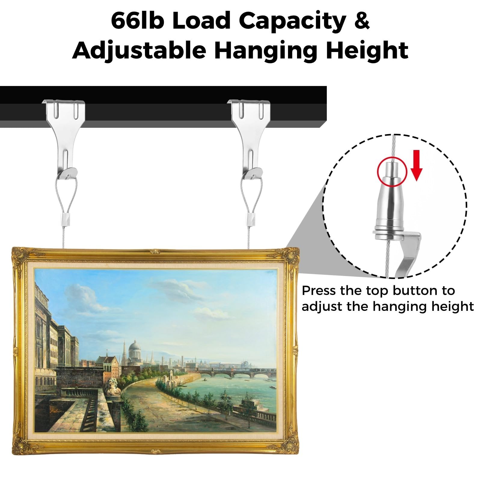 Sistema per appendere quadri, 24 cavi da 200,7 cm, con ganci regolabili, kit per appendere gallerie d'arte, immagini da parete, mostre, 29,9 kg