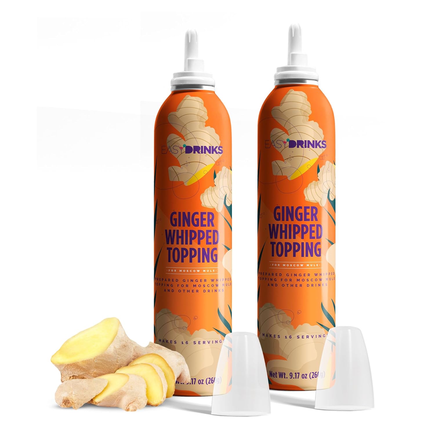 Set of 2 Ginger Whipped Topping for Drinks – Creamy Cold Foam for Beverages - Garnish and Topper for Cocktails, Mocktails, and More – 32 Servings – Easy Drinks