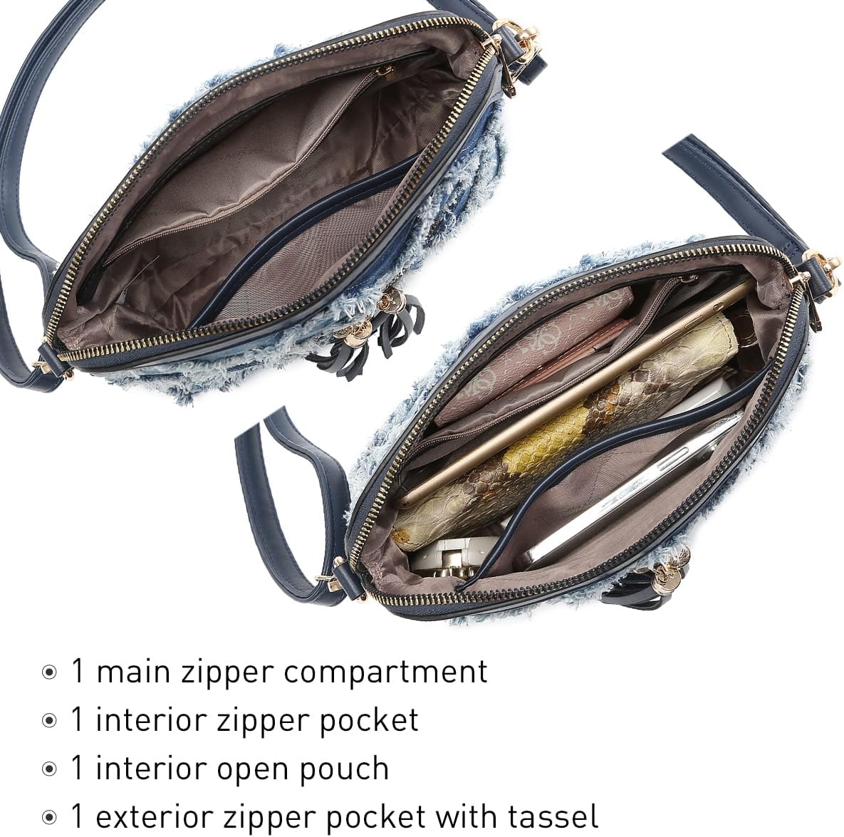 Dasein Women Tassel Zipper Pocket Crossbody Bag Shoulder Purse Fashion Travel Bag with Multi Pockets - Image 5