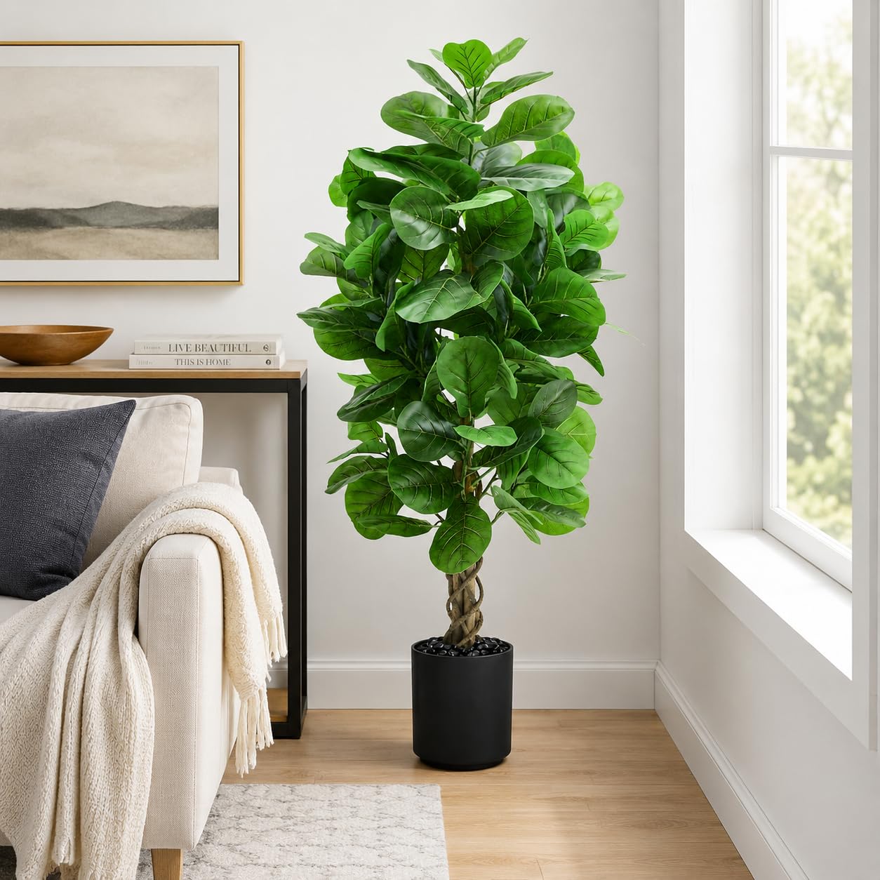 Artificial Plants Indoor 5FT, Faux Fiddle Leaf Fig Tree with Black Pot