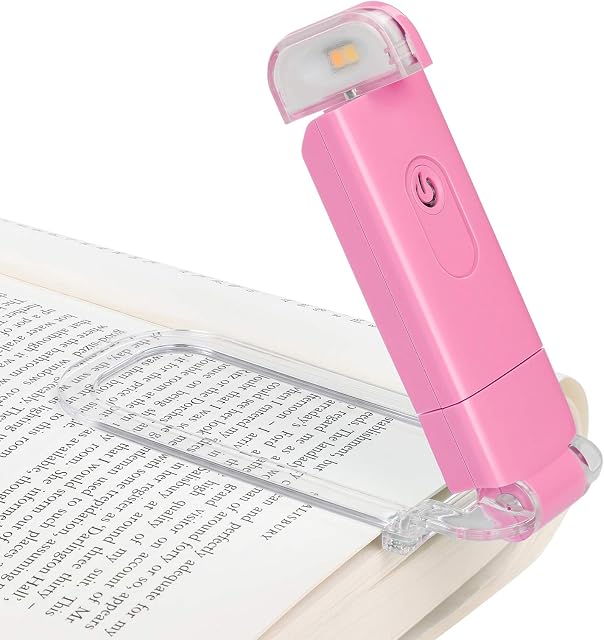 DEWENWILS Reading Light, Amber and Warm White, Book Light Clip On Book, LED Reading Light with USB Rechargeable, 4 Brightness Adjustable, Perfect Christmas Gifts for Bookworms, Kids, Bed, Pink