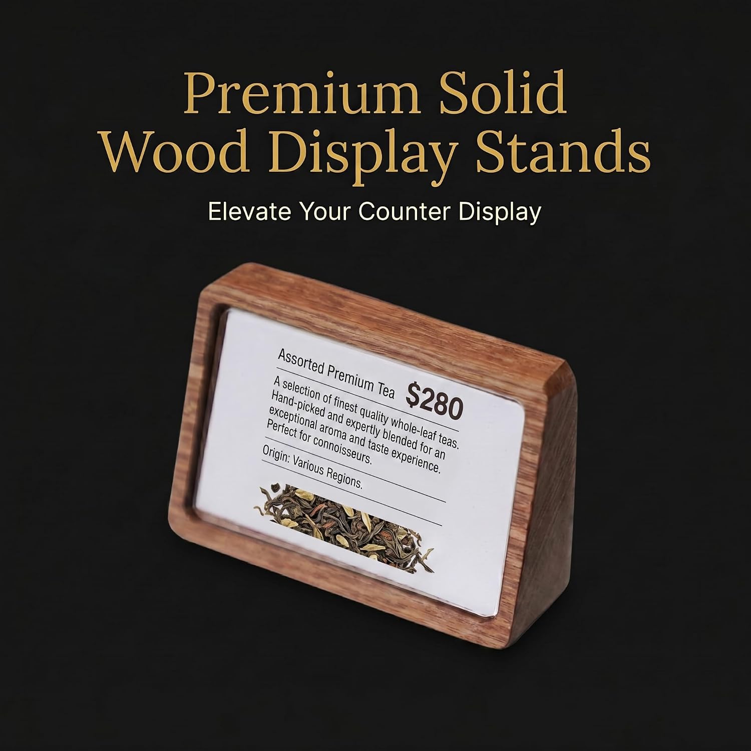 Acacia wood label holder, angle or upright fit for retail signage, tabletop price tags, business information signs, and conference name badge displays; dimensions: 3.46 x 1.80 inches image 5