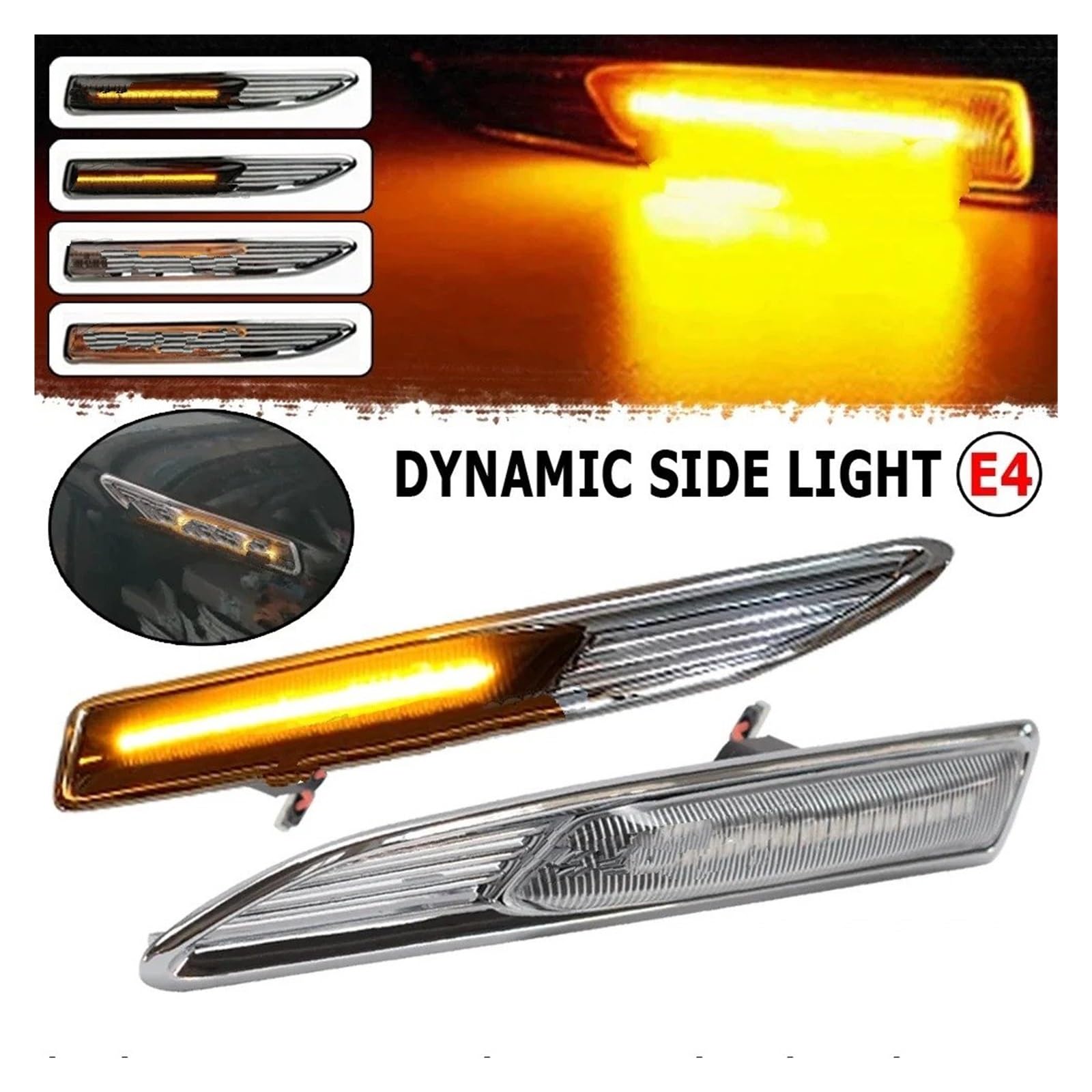 Intermitentes Secuenciales Para Ford Para Mondeo MK4 Estate BA7 2007 2008-2015 Luz Intermitente LED De Posición Lateral Luz Intermitente Ámbar Dinámica(Dynamic Smoked Type)