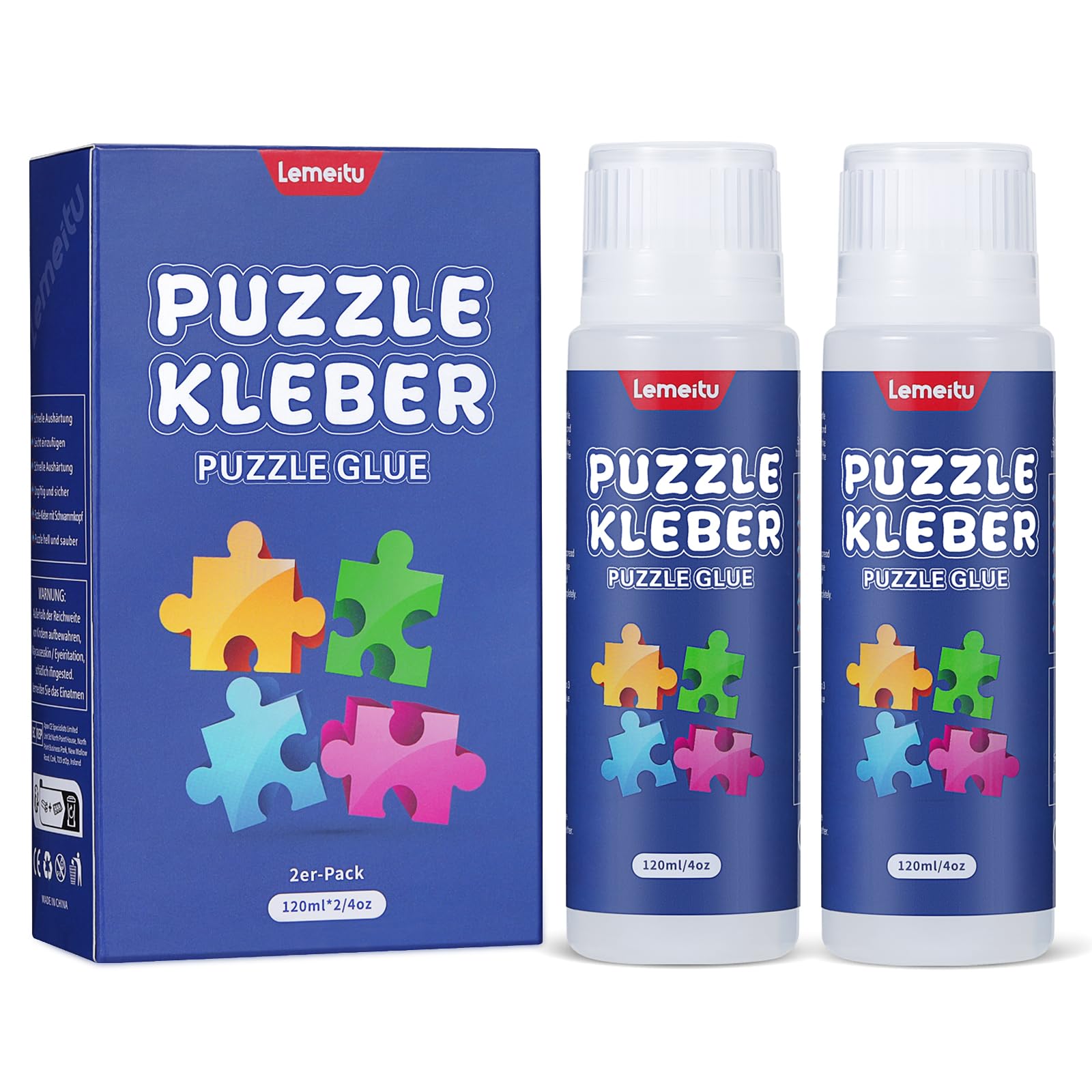 Lemeitu Colla per Puzzle 1000/1500/3000 pezzi, colla PVA atossica, colla autoadesiva, asciugatura rapida, 120 ml, 2 confezione