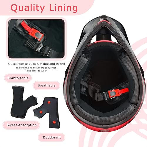 Miniatura 3 de Cascos de motocross para jóvenes, aprobados por el DOT, para niños, ATV, todoterreno, cuatro ruedas, cascos de motocicleta BMX (guantes de