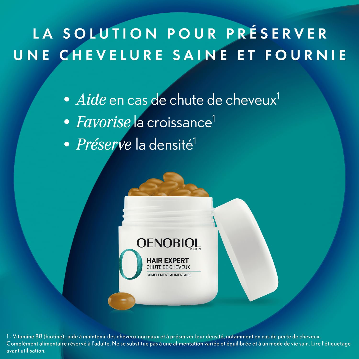 OENOBIOL HAIR EXPERT Chute de Cheveux - Nouvelle formule concentrée - Favorise la croissance - Préserve la densité des cheveux -Complément alimentaire 2x60 capsules-Programme 2 mois
