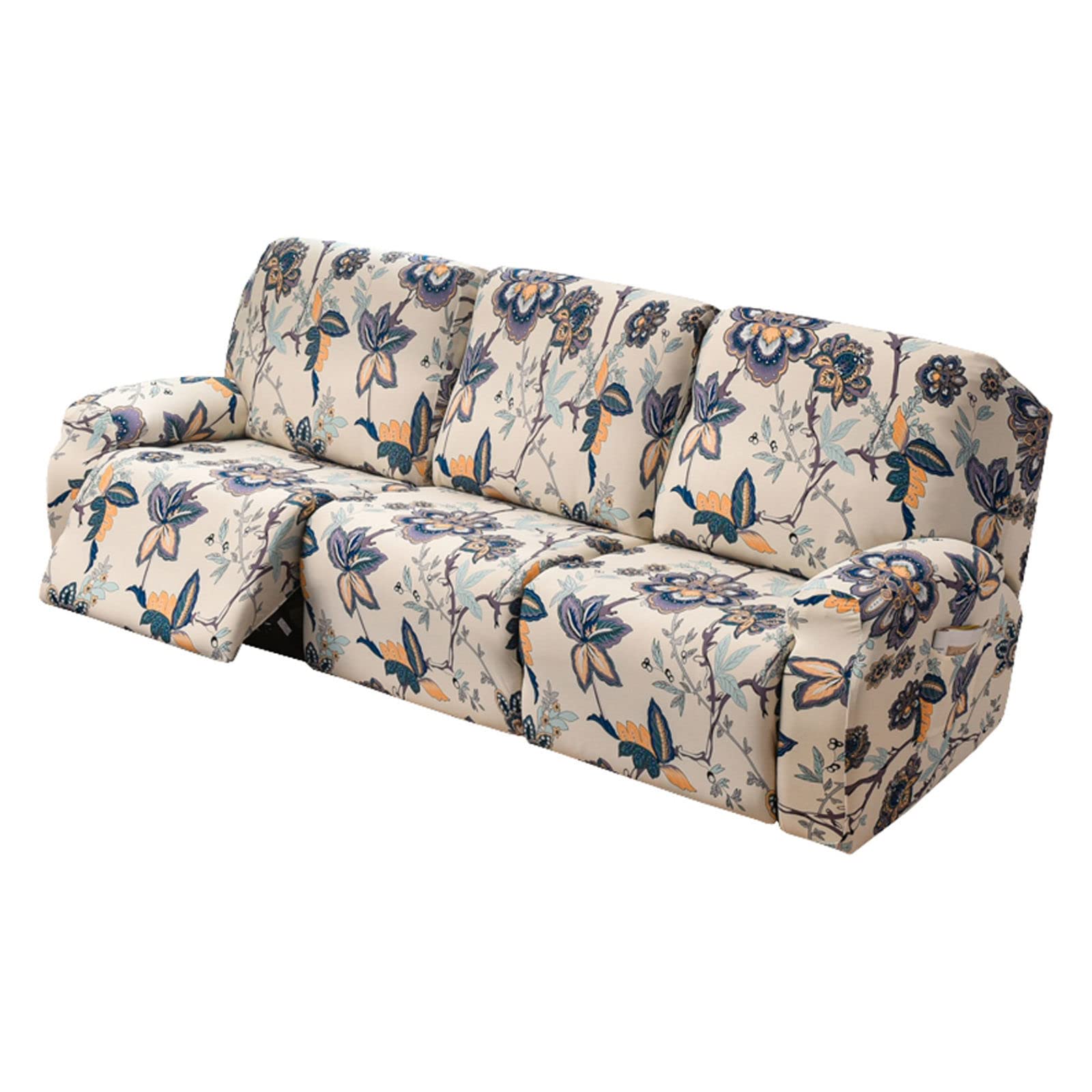 JHLD 1/2/3 Seater Stretch Recliner Cover, Printed Recliner Chair Cover With Side Pocket Machine Washable Recliner Slipcovers Recliner Protector For Living Room-Q-3 seater