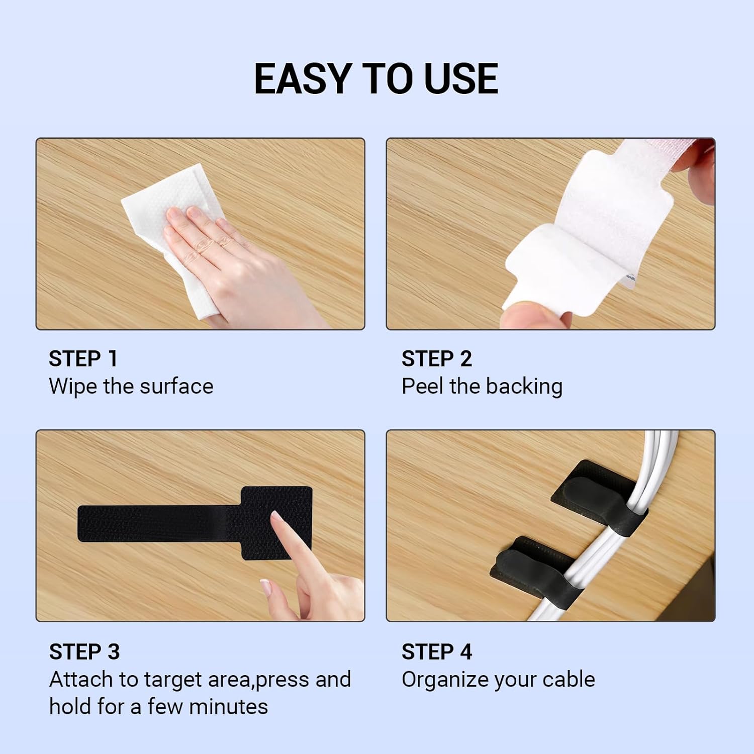 30 Pcs Loop Cable Ties and Heavy-Duty Self Adhesive Hook, Adjustable & Reusable Cable Management Straps for Under Desk, Household & Office Essentials, Multi-Purpose Cord Organizer Clips