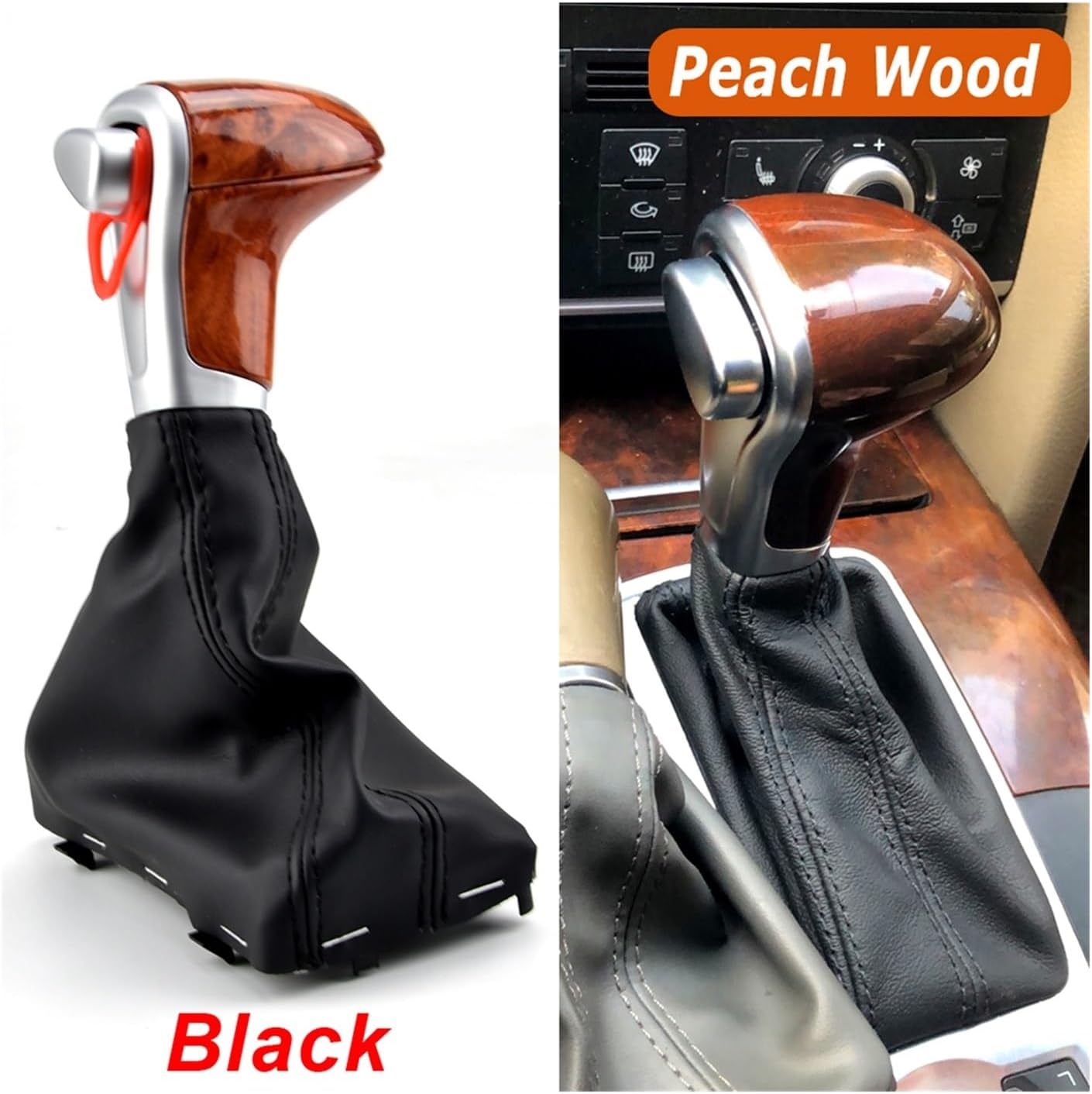 Car Shift Knob Cover Replacement for A6 C6 A3 8P A4 B8 A5 Q5 2009-2014 Gear Shift Knob Boot Auto Automatic Shift Knob Car Shift Knobs(Wood Grain Black)(Wood Grain Black)