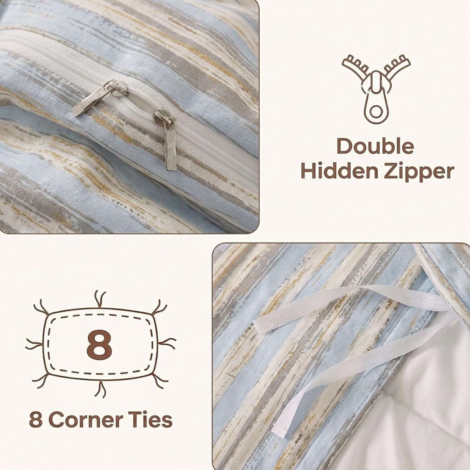 Herside 100% Cotton Striped Duvet Cover Set King Size, Gray Blue Vertical Stripe Soft Breathable Cotton Double Gauze Bedding Set Farmhouse Vintage 3 Pieces Quilt Duvet Cover Set for Home Decor