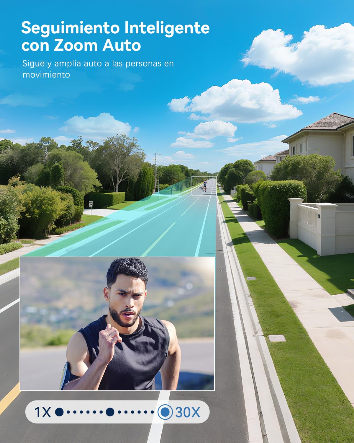 Ctronics 4K 8MP 30X 3D Zoom Óptico Cámara Vigilancia WiFi Exterior,2,4/5GHz | Auto Segui/Cruce/Zoom, Detección de Persona/Vehículo/Animal, Visión Nocturna 150M, Alarma con Luces R&B, Cloud/Metal