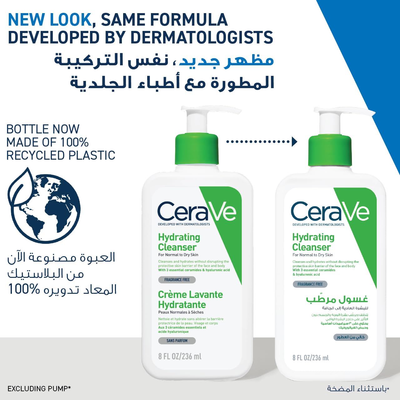 CeraVe Hydrating Facial Cleanser 236ml - Non-Foaming Cream-to-Gel Daily Face Wash with Ceramides and Hyaluronic Acid for Normal to Dry Skin, Cleanses Without Stripping or Tightness