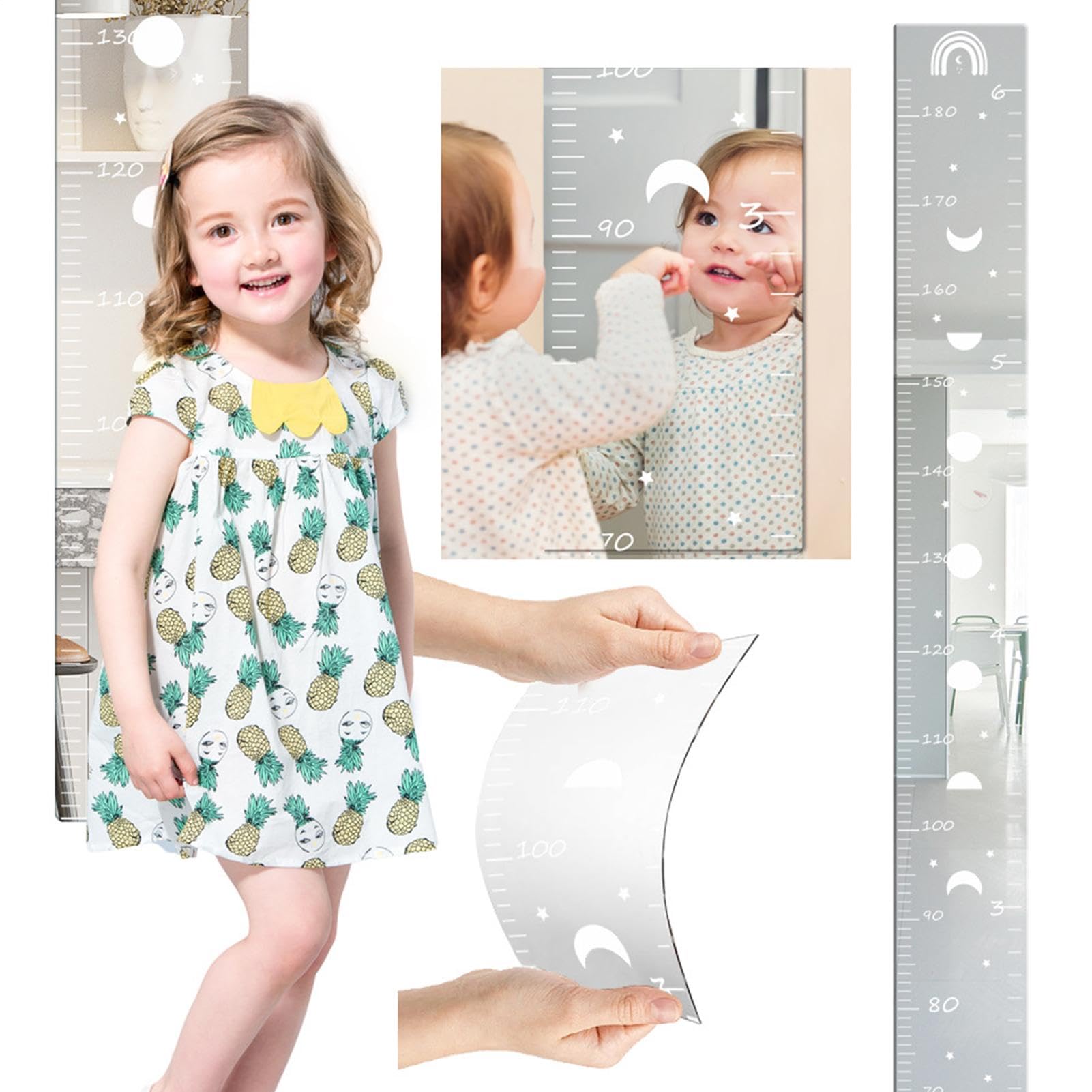 Genérico Espejo Medidor Infantil, Growth Chart Mirrors Kids, Medidor Altura Niños Pared, Puzzle De Espejo De Tabla De Crecimiento Bebe, Regla De Espejos Decorativos De Pared, Decoración Hogar