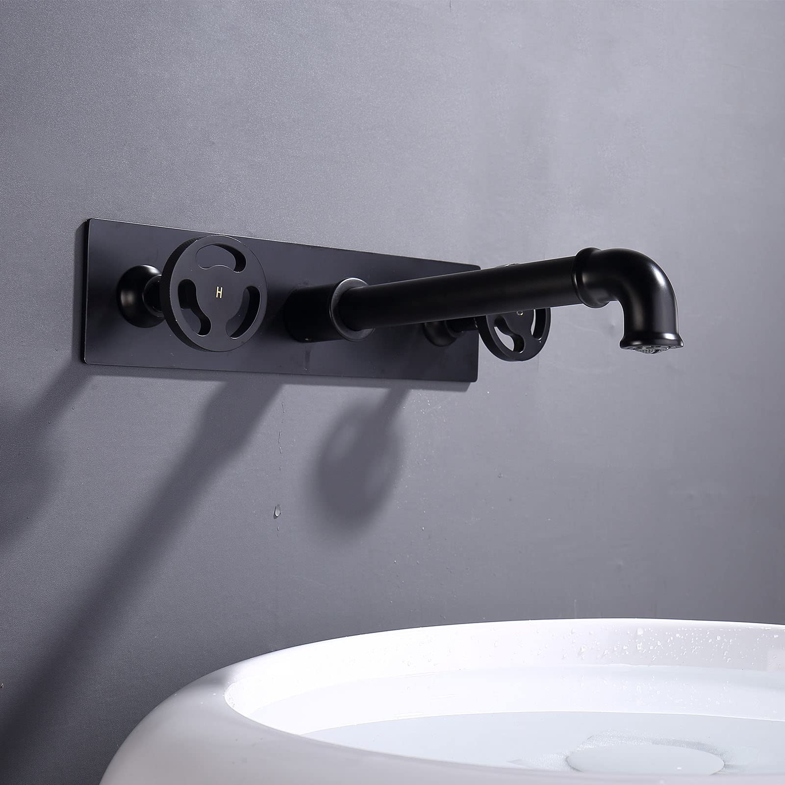 Grifo de baño Industrial montado en la Pared, Grifo de baño de latón con Doble manija, Grifo Mezclador de baño, Grifo para Lavabo de baño, Grifo de Lavabo, Grifo de bañera, Negro Mate