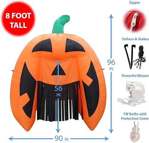 Miniatura 2 de Arco de calabaza inflable gigante de 8 pies de alto para Halloween, arco de arco, luces de casa encantada, decoración de fiesta para exteriores,