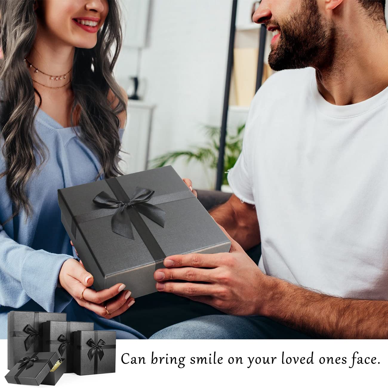 Geschenkbox für Geschenke, ein Set mit 4 eleganten schwarzen Geschenkboxen, luxuriöse Geschenkbox für Geburtstage, Jubiläen, Weihnachten usw. (Schwarz)