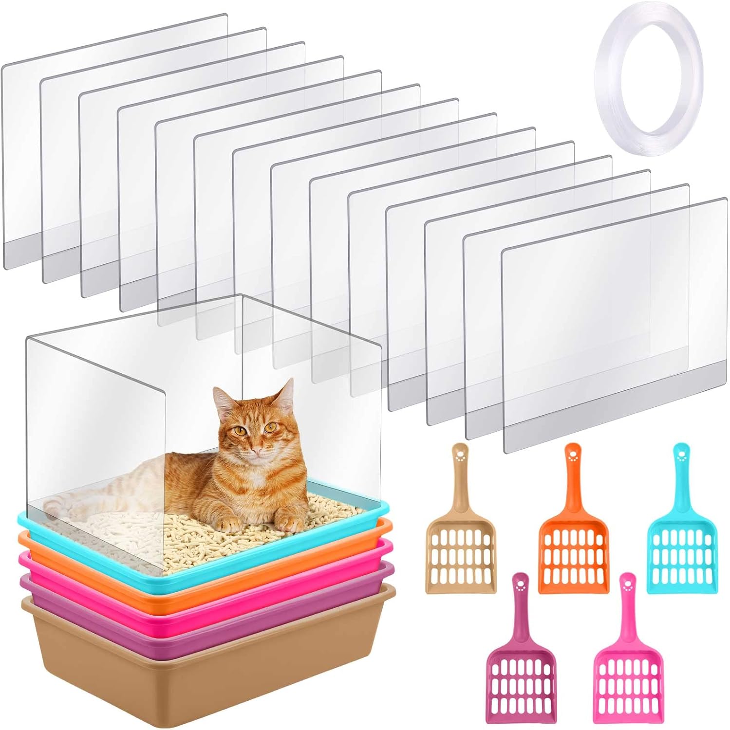 Zubebe 20 Pcs Cat Litter Box Pee Shields with Double Sided