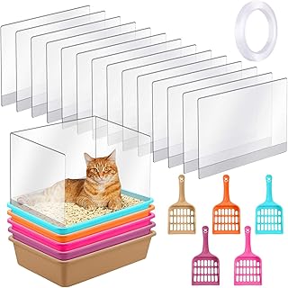Zubebe 20 Pcs Cat Litter Box Pee Shields with Double Sided Tape 5 Pcs Open Cat Litter Box and 5 Pcs Scooper Transparent Litter Box Splash Guard Kitten Litter Pan for Cats Kittens Bunny Supplies