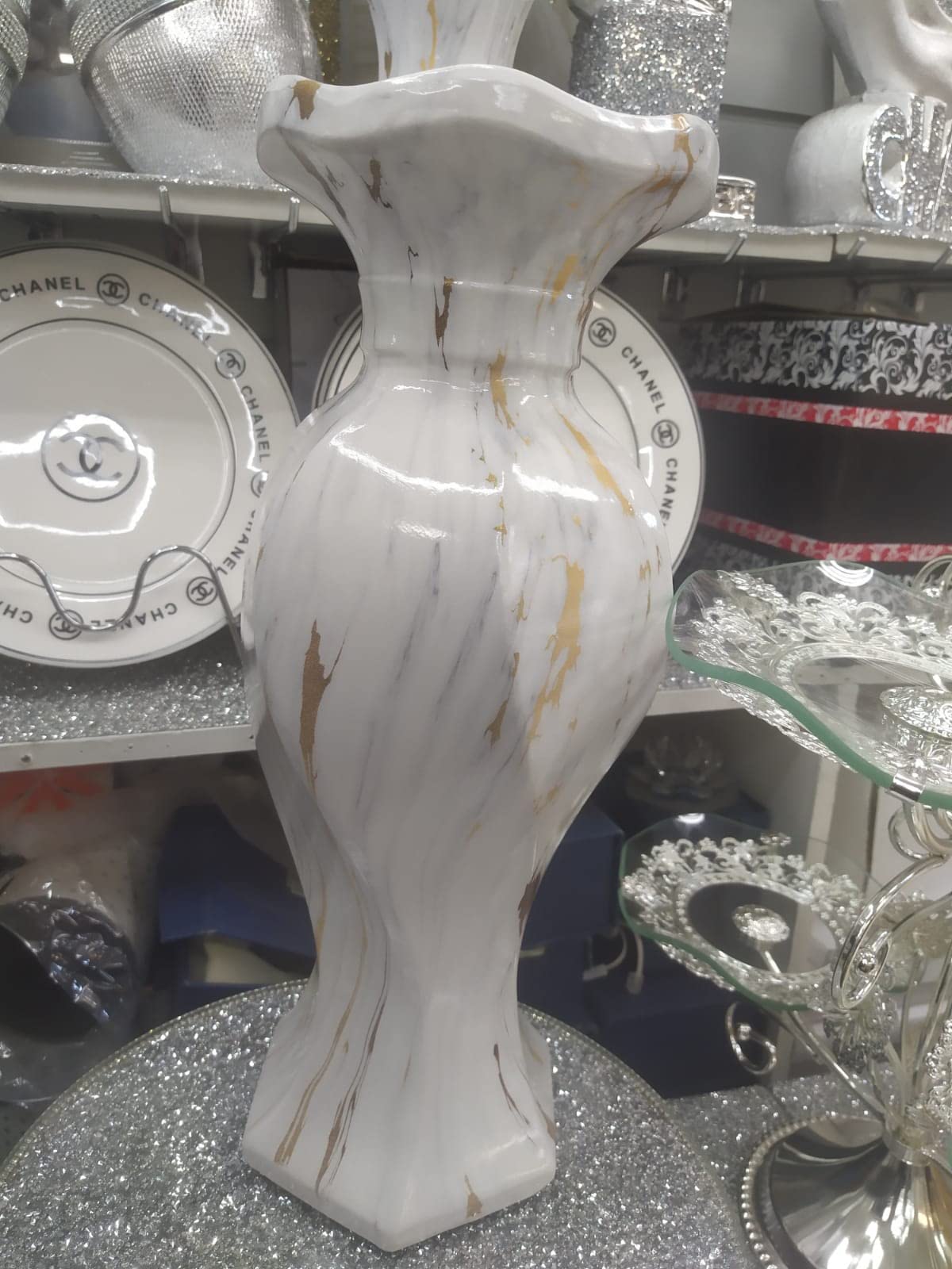 Biznest Marble Effect Flower Vase 40Cm For Home Decorations Centrepiece For Party Event Best For Gift (White-Style 030)