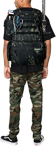 Miniatura 6 de Rodeel - Mochila de pesca con 2 soportes para caña de pescar sin 4 cajas de aparejos almacenamiento grande mochila para pesca de trucha deportes al