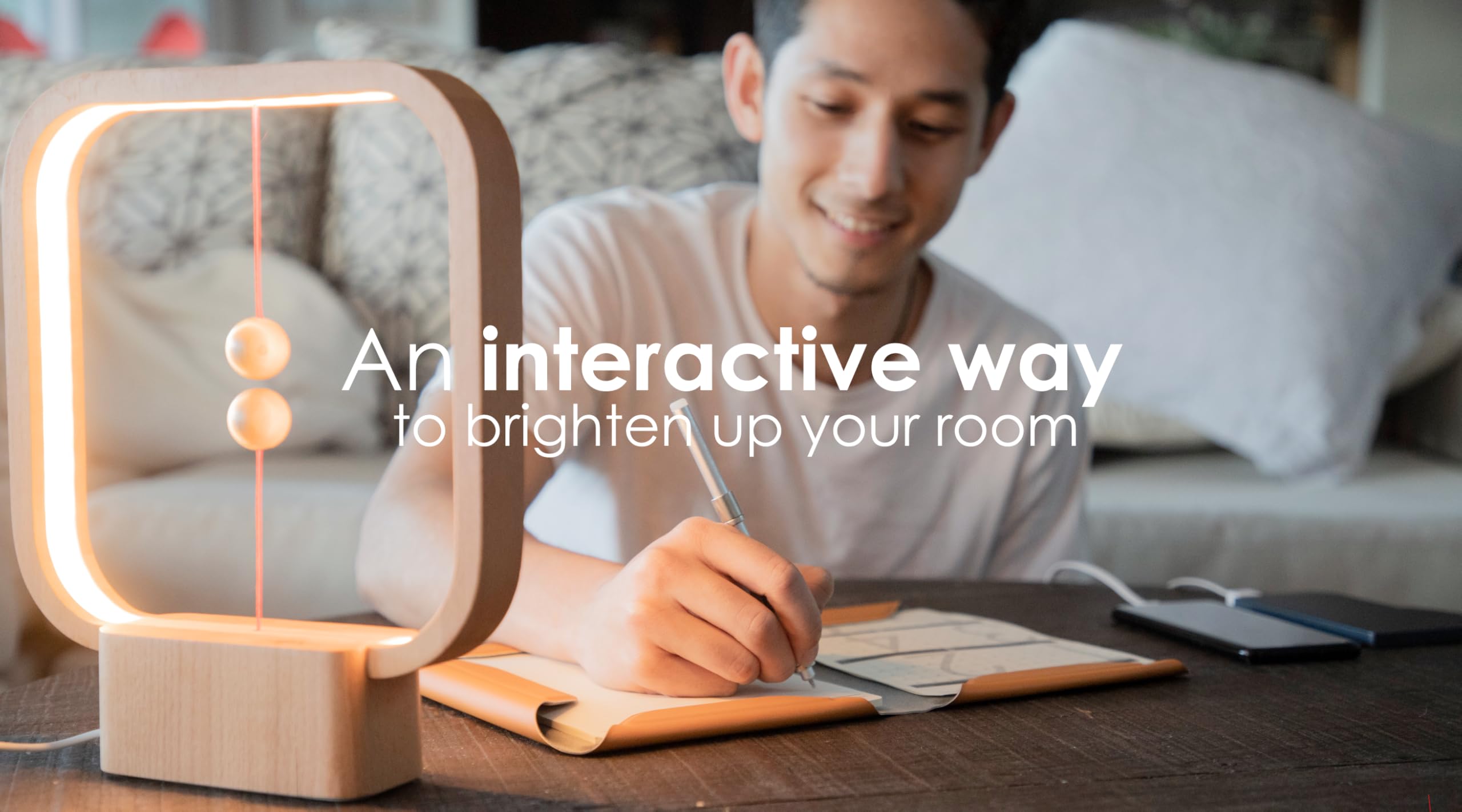 Allocacoc Heng - Lámpara de equilibrio portátil; cuadrada de madera real, recargable por USB-C, interruptor interactivo de gravedad magnética, lámpara LED de mesa, dormitorio, sala de juegos, sala de