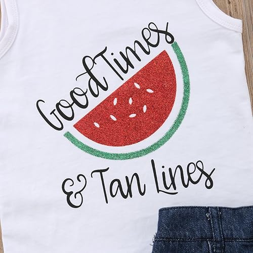 Miniatura 6 de Conjunto de ropa de verano con pantalones cortos de mezclilla para niñas pequeñas, camiseta sin mangas, pantalones de mezclilla hipster, conjunto