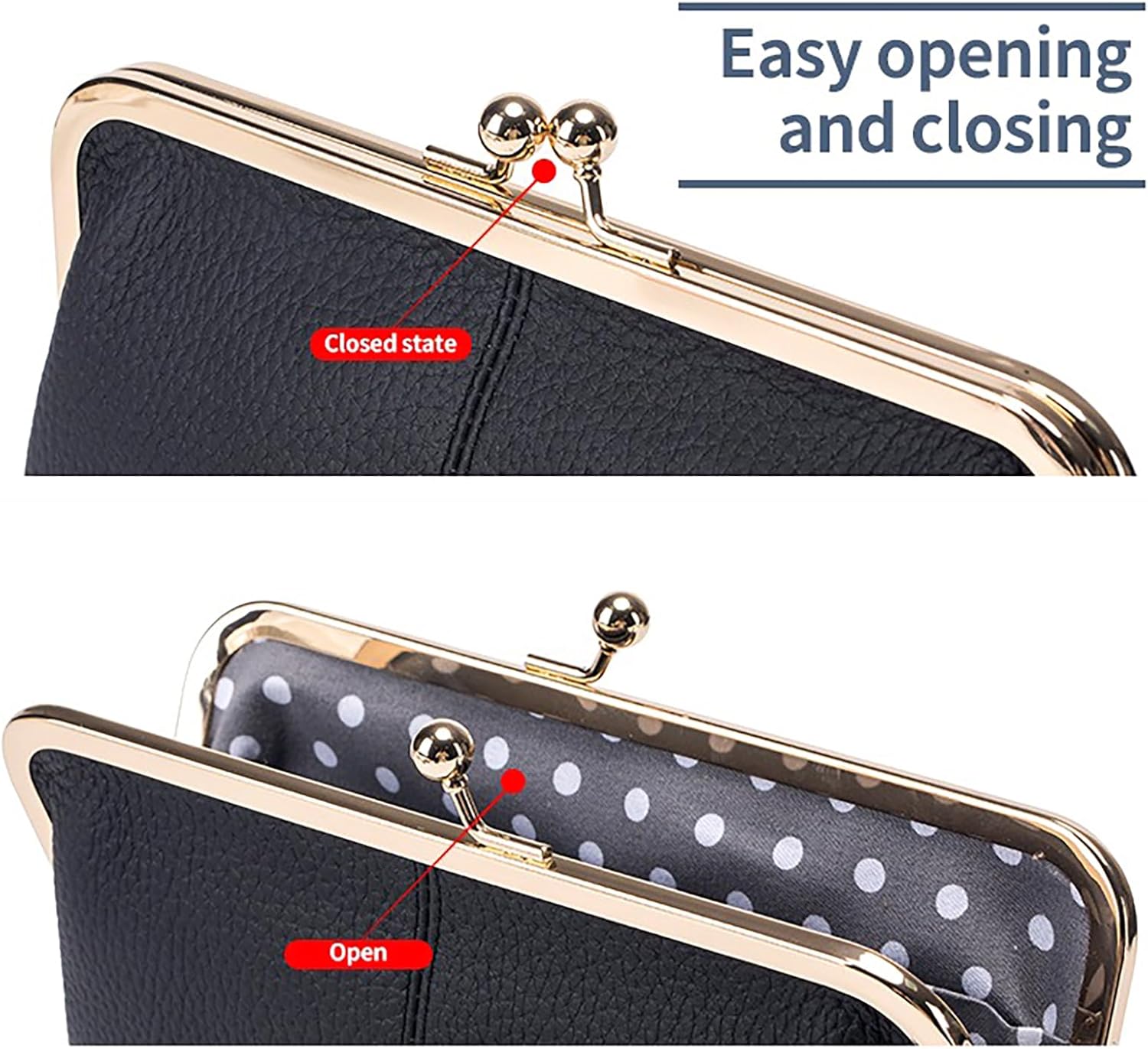 Vintage Kiss Lock Genuine Leather Wallet for Women Multi Card Slots Travel Clutch Purse (Black) - Image 6