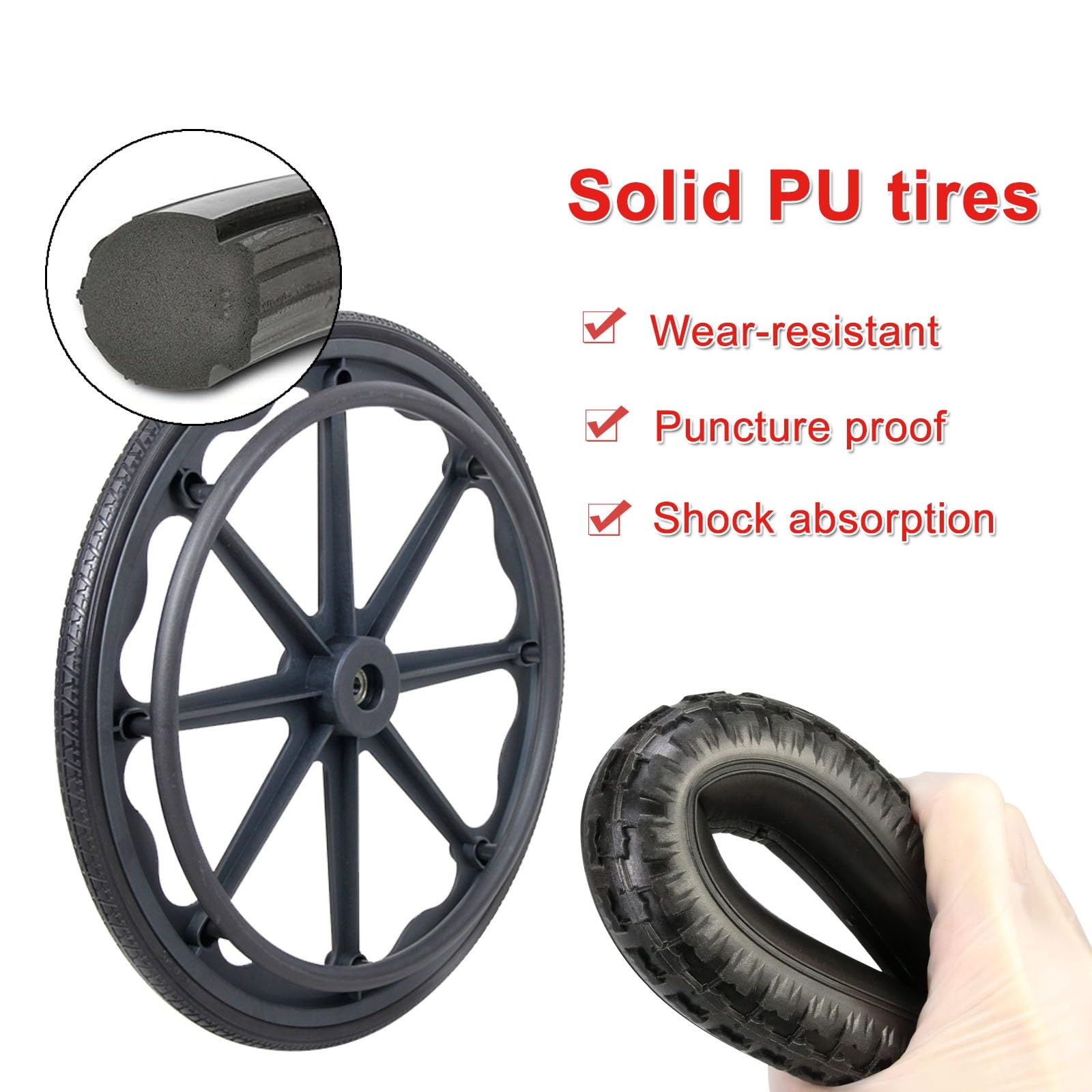 WORDFUN Rueda Trasera De Repuesto para Sillas De Ruedas, Resistente Al Desgaste Antideslizante Uso Duradero, Accesorios Reemplazo para Sillas De Ruedas, Rueda Maciza De 20 22 24 Pulgadas, 2 Piezas