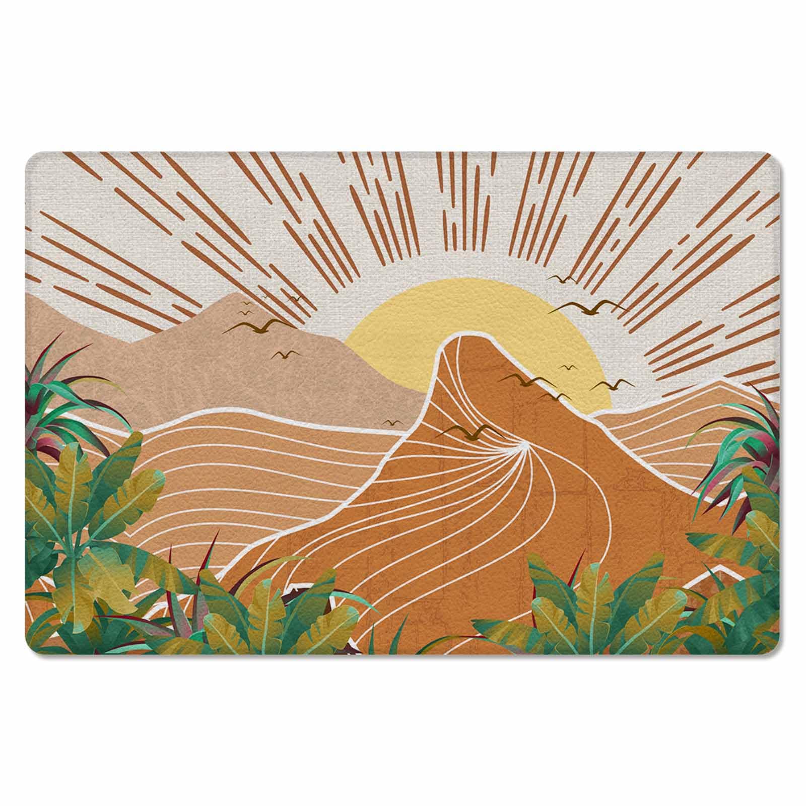 Geometric Mountain Kitchen Bath Door Mat Cushioned Runner Rug,Washable Welcome Floor Sink Antifatigue Mat,Waterproof & Non-Slip Comfort Standing Doormat,Bohemia Tropical Leaves Middle Century 18