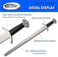 Vista 1 de SZCO 39" Viking Sword with Black Lobed Pommel & Scabbard – Medieval Norse Replica Weapon with High Carbon Steel Sword Blade for Cosplay, LARP &