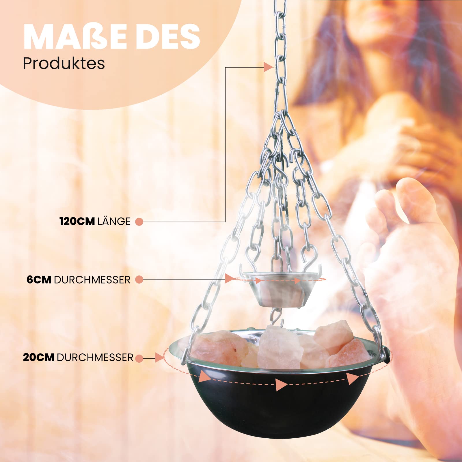 Sauna Hängeschale/Verdampferschale aus Edelstahl für Sauna/Infrarotkabine/Sanarium - Aufguss 20cm (Komplettset)